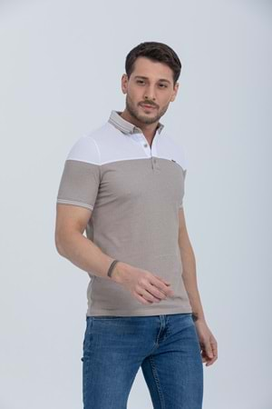 Pool Park Kahverengi Beyaz Düğmeli Polo Yaka Erkek T-Shirt