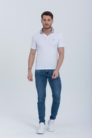 Pool Park Beyaz Düğmeli Polo Yaka Erkek T-Shirt