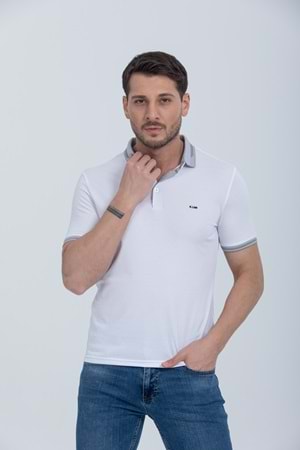 Pool Park Beyaz Düğmeli Polo Yaka Erkek T-Shirt
