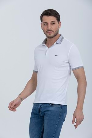 Pool Park Beyaz Düğmeli Polo Yaka Erkek T-Shirt
