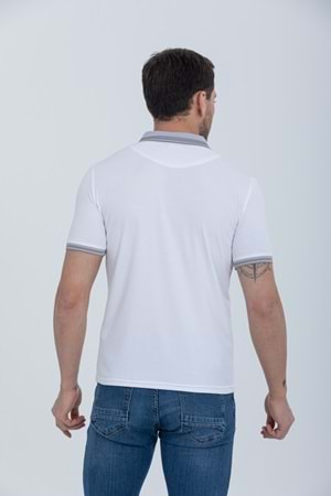 Pool Park Beyaz Düğmeli Polo Yaka Erkek T-Shirt