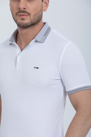 Pool Park Beyaz Düğmeli Polo Yaka Erkek T-Shirt