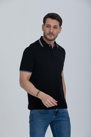 Pool Park Siyah Düğmeli Polo Yaka Erkek T-Shirt