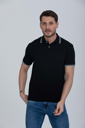 Pool Park Siyah Düğmeli Polo Yaka Erkek T-Shirt