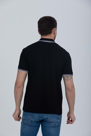 Pool Park Siyah Düğmeli Polo Yaka Erkek T-Shirt