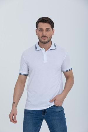 Pool Park Beyaz Düğmeli Polo Yaka Erkek T-Shirt