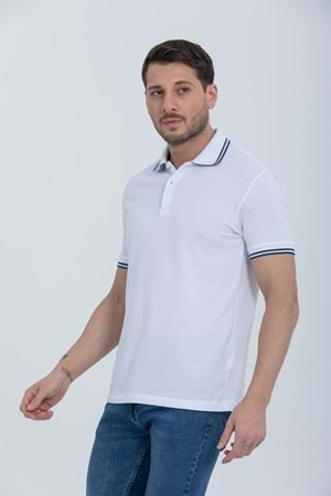 Pool Park Beyaz Düğmeli Polo Yaka Erkek T-Shirt