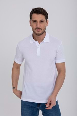 Pool Park Beyaz Çıt Çıtlı Polo Yaka Erkek T-Shirt