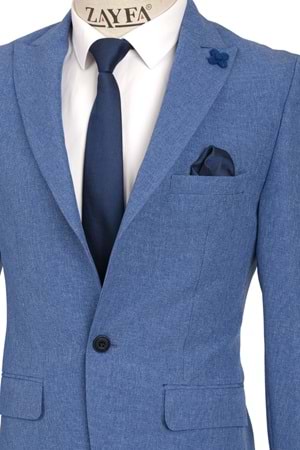 Vito Andolini Mavi Kırçıllı Slim Fit Erkek Tek Ceket