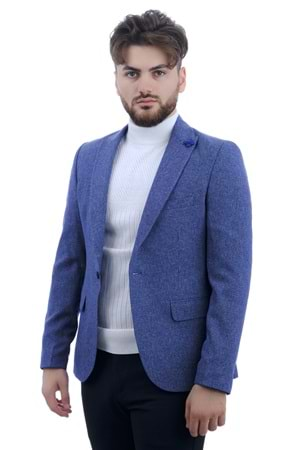 Vito Andolini Mavi Kırçıllı Slim Fit Erkek Ceket