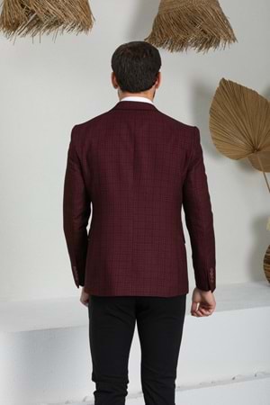 Vito Andolini Bordo Kareli Slim Fit Erkek Tek Ceket