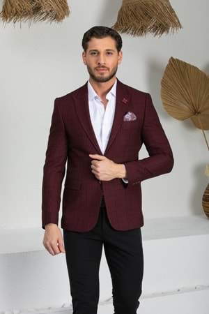 Vito Andolini Bordo Kareli Slim Fit Erkek Tek Ceket