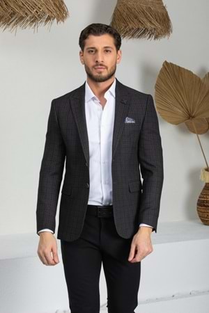Vito Andolini Füme Kareli Slim Fit Erkek Tek Ceket