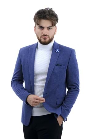 Vito Andolini Lacivert Desenli Slim Fit Erkek Ceket