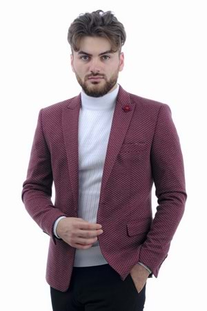 Vito Andolini Bordo Desenli Slim Fit Erkek Ceket