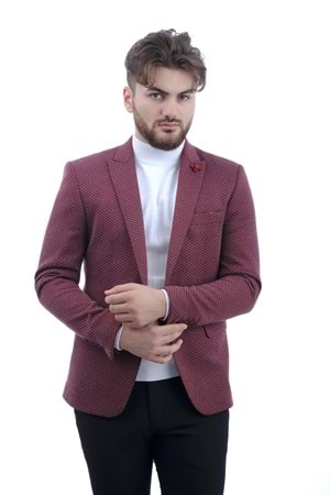 Vito Andolini Bordo Desenli Slim Fit Erkek Ceket