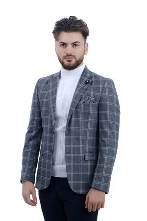 Vito Andolini Gri Ekoseli Slim Fit Erkek Ceket