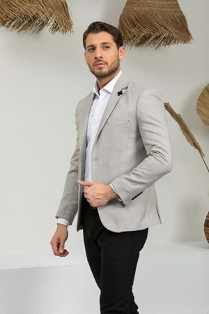 Vito Andolini Krem Desenli Slim Fit Erkek Tek Ceket