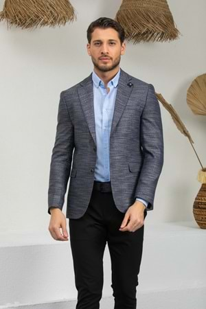 Vito Andolini Lacivert Desenli Slim Fit Erkek Tek Ceket