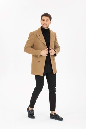 Vito Andolini Kahverengi Kaşmir Slim Fit Kruvaze Erkek Kısa Palto