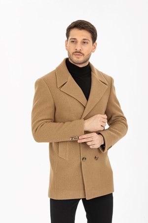 Vito Andolini Kahverengi Kaşmir Slim Fit Kruvaze Erkek Kısa Palto