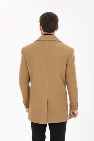 Vito Andolini Kahverengi Kaşmir Slim Fit Kruvaze Erkek Kısa Palto