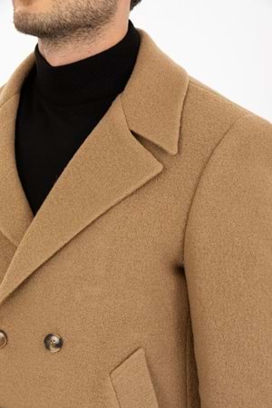 Vito Andolini Kahverengi Kaşmir Slim Fit Kruvaze Erkek Kısa Palto