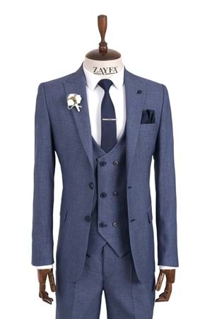 Vito Andolini Mavi Armürlü Slim Fit Erkek Takım Elbise