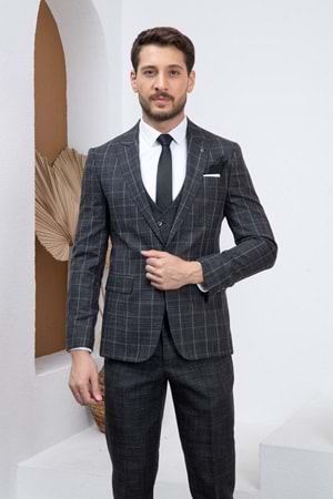 Vito Andolini Siyah Ekoseli Kombin Slimfit Erkek Takım Elbise