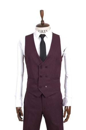 Vito Andolini Bordo Slim fit Yelekli Erkek Takim Elbise