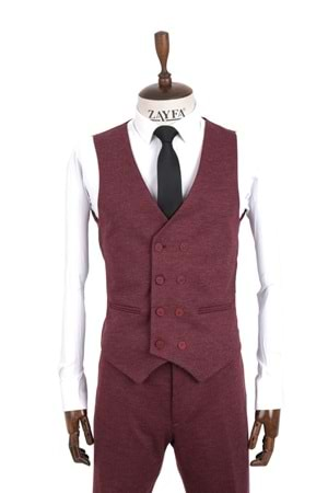 Vito Andolini Bordo Slim Fit Yelekli Erkek Takım Elbise