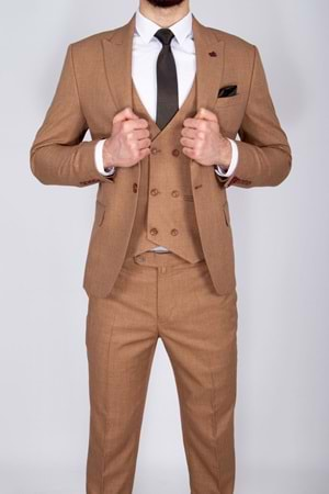 Vito Andolini Camel Slim Fit Yelekli Erkek Takım Elbise