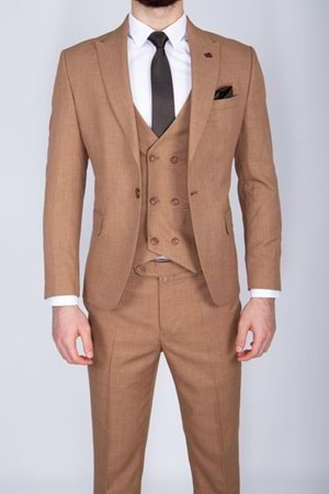 Vito Andolini Camel Slim Fit Yelekli Erkek Takım Elbise