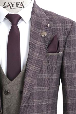 Zayfa Bordo Erkek Slimfit Yelekli Takım Elbise