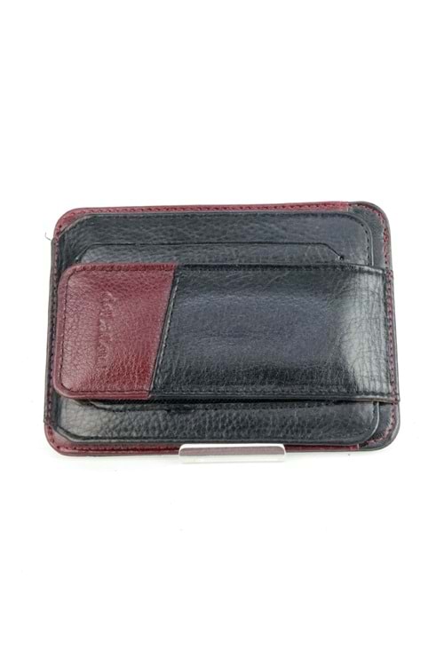 deLaCour Siyah Bordo Çıtçıtlı Erkek Deri Kartlık Cüzdan
