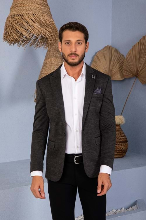 Vito Andolini Siyah Desenli Slim Fit Erkek Tek Ceket