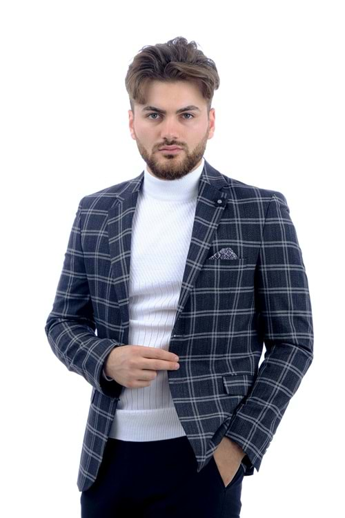 Vito Andolini Siyah Ekoseli Slim Fit Erkek Ceket