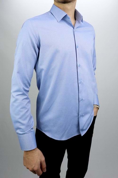 Vito Andolini Açık Mavi Armürlü Slim Fit Erkek Gömlek