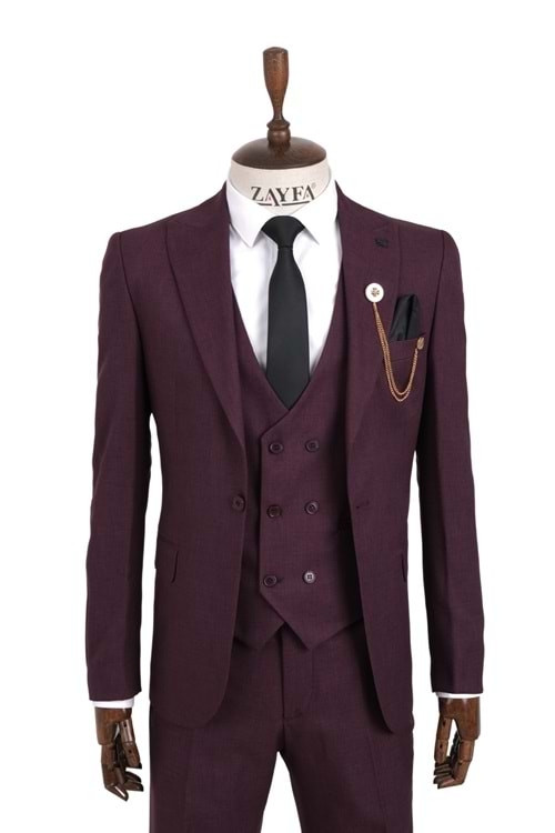 Vito Andolini Bordo Slim Fit Yelekli Erkek Takim Elbise