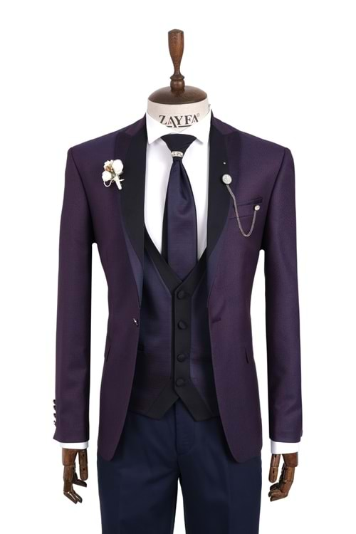 Zayfa Bordo Slim Fit Saten Yaka Smokin Damatlık