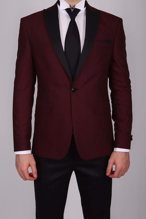 Zayfa Bordo Slim Fit Yelekli Smokin Damatlık