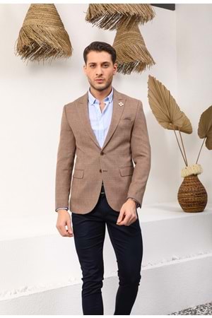 Vito Andolini Turuncu Desenli Slim Fit Tek Ceket