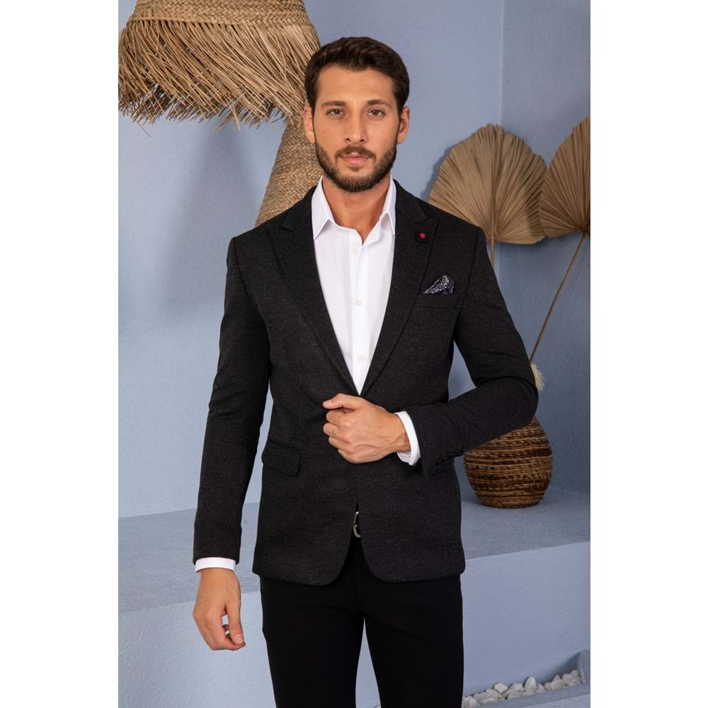 Vito Andolini Siyah Desenli Slim Fit Erkek Tek Ceket