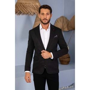 Vito Andolini Siyah Desenli Slim Fit Erkek Tek Ceket