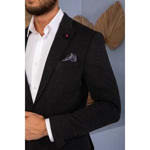 Vito Andolini Siyah Desenli Slim Fit Erkek Tek Ceket