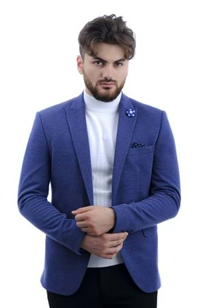 Vito Andolini Lacivert Desenli Slim Fit Erkek Ceket