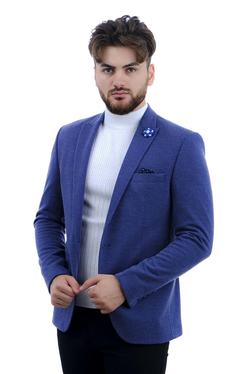 Vito Andolini Lacivert Desenli Slim Fit Erkek Ceket