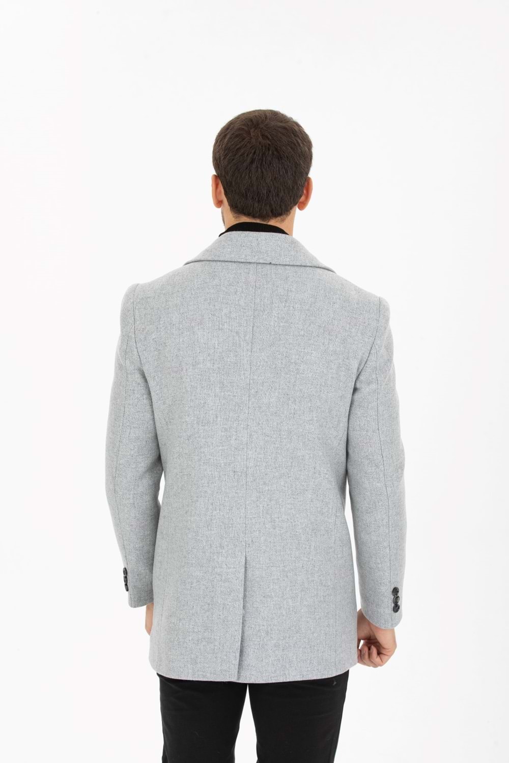 Vito Andolini Açık Gri Desenli Kaşmir Slim Fit Kruvaze Erkek Kısa Palto