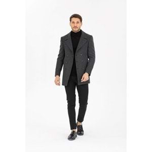 Vito Andolini Füme Desenli Kaşmir Slim Fit Kruvaze Erkek Kısa Palto