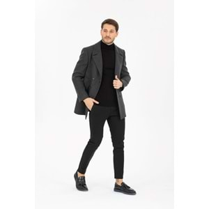 Vito Andolini Füme Desenli Kaşmir Slim Fit Kruvaze Erkek Kısa Palto